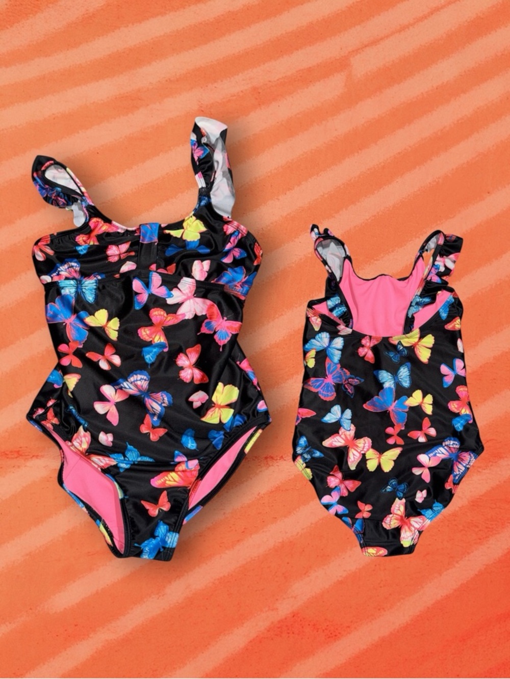 SO Kids One-Piece Swimsuit in Black with Multicolor Butterfly Print